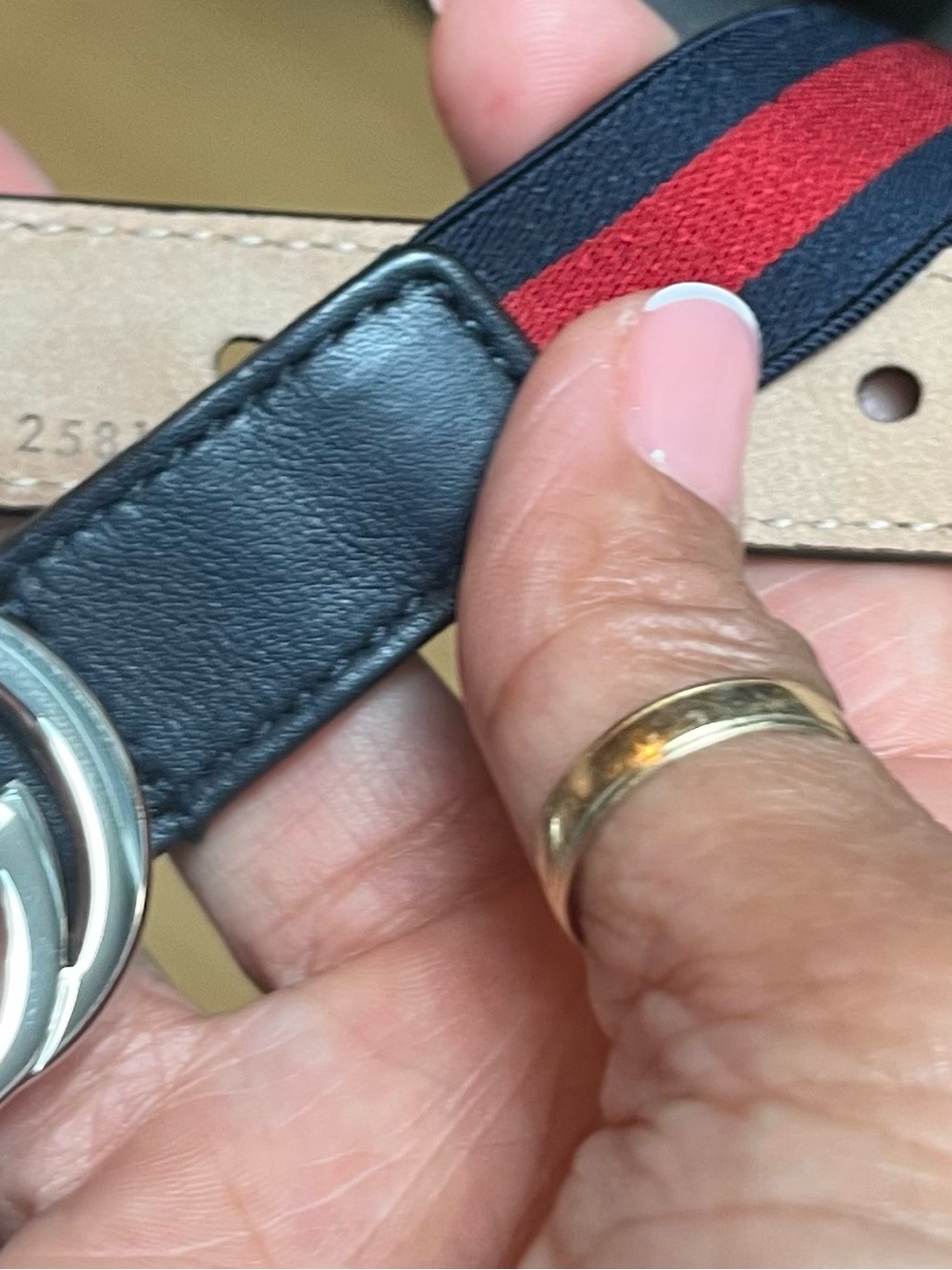 Gucci Blue Leather Belt with Red and Navy Stripe and Silver G Buckle Elastic - Picture 2 of 5